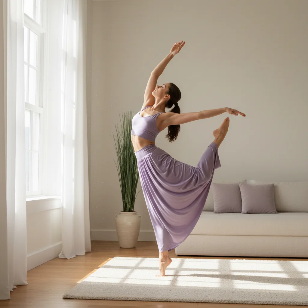 Woman doing graceful bodyweight workout at home